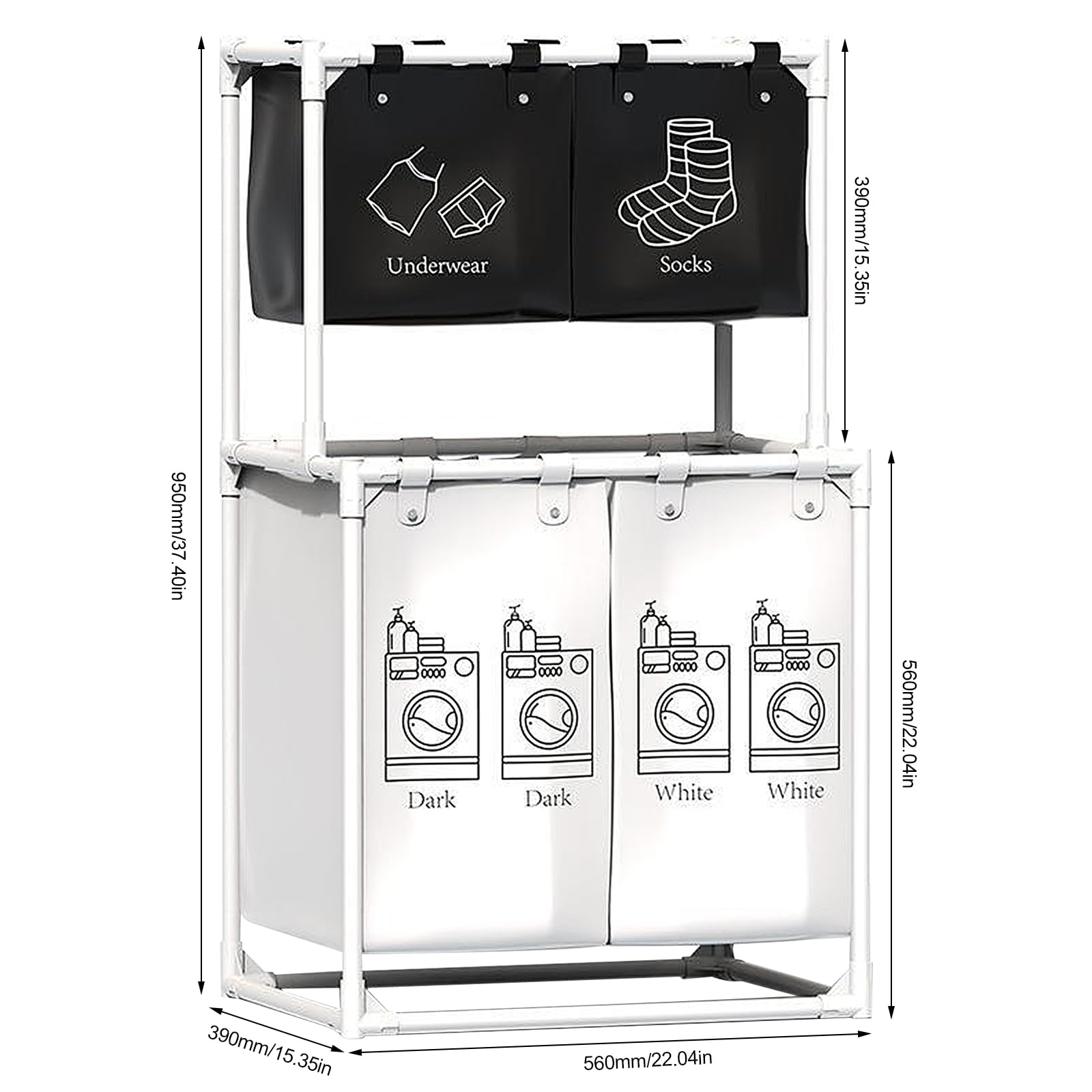 Cesto impermeabile, 4 cesti assortiti verticali, Cesti per la biancheria, Bagno, Ordinamento