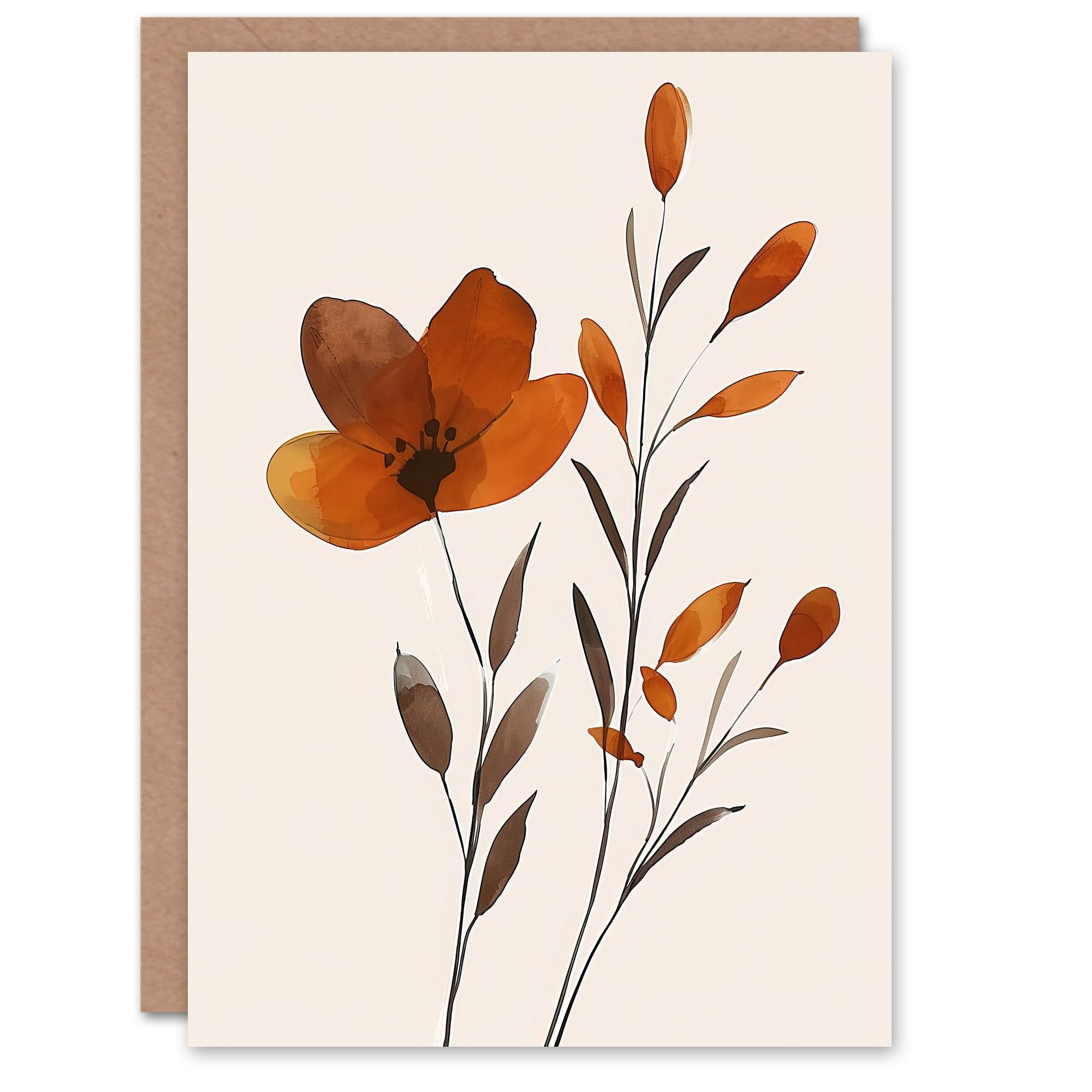 Artery8 Greeting Card Elegant Wildflower Bloom Amber Floral Watercolour For Her Woman Birthday Card
