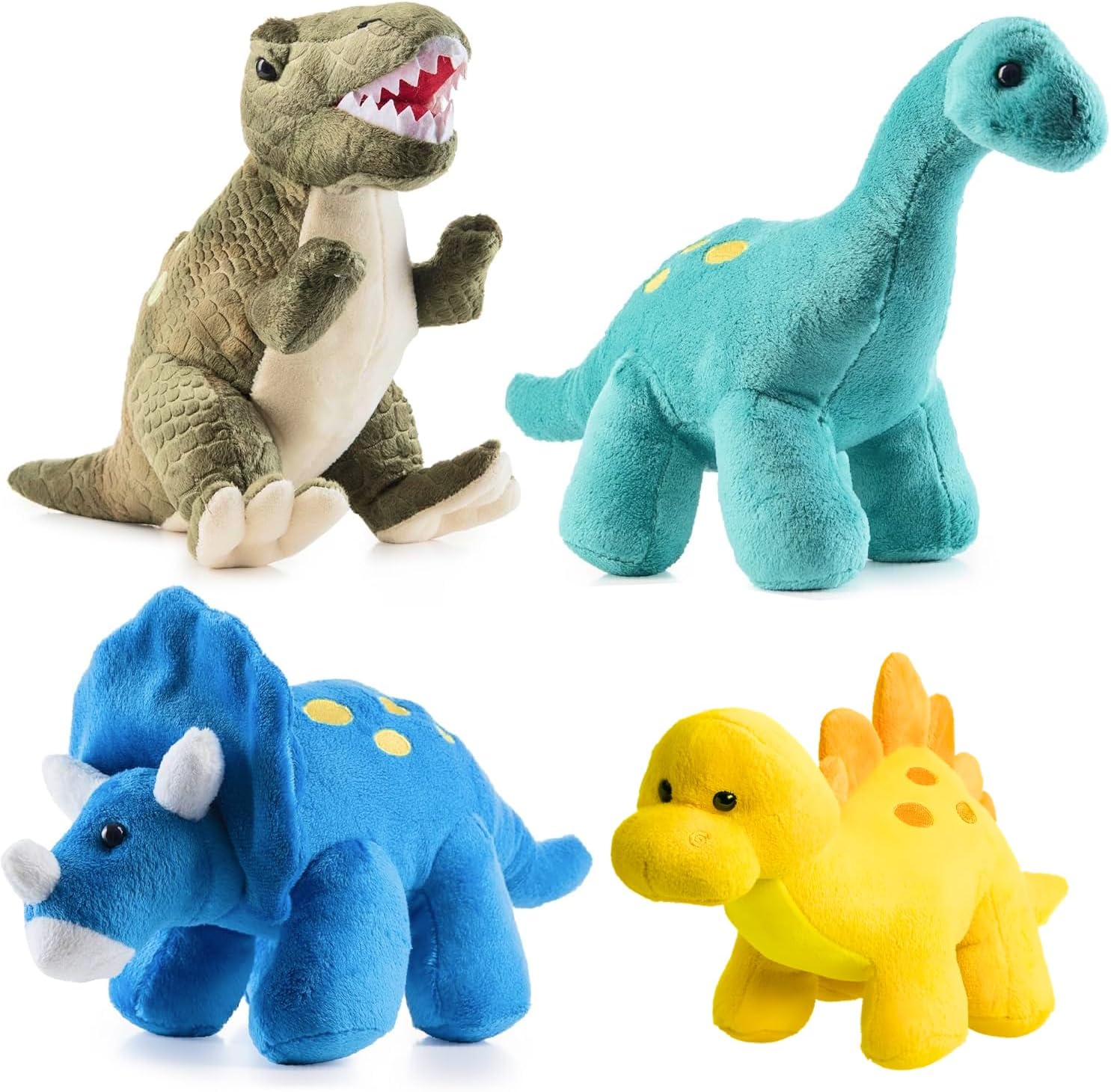 PREXTEX Plush Dinosaur Stuffed Animal, 4pk, 10 inches Cute Dinosaur Plush Toys for Boys and Girls Ages 3+, Stuffed Dinosaurs for Boys, Soft Dino Animals Party Favors