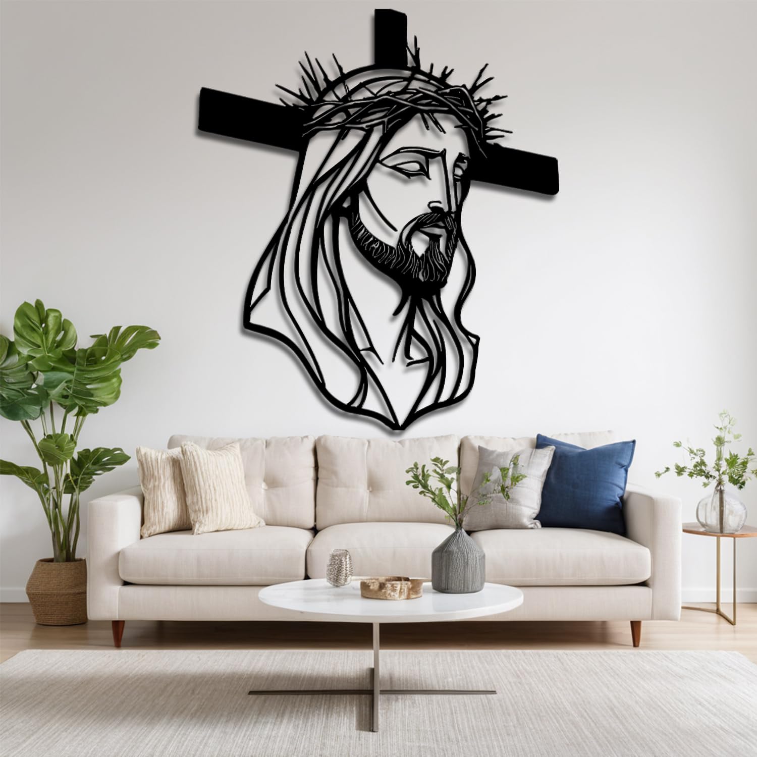 Décoration murale en métal minimaliste moderne Jésus art abstrait noir luxe