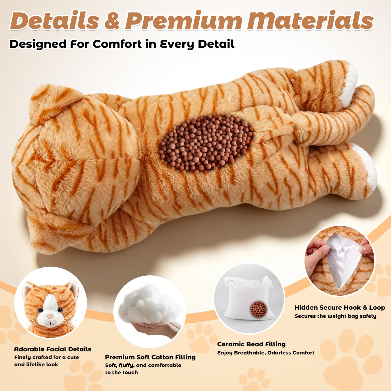 Animales de peluche con peso de gato de 25 pulgadas y 4.4 libras para mayor comodidad, almohadas de peluche suaves para niños, peluches grandes con bolsa de cerámica extraíble, regalos para adultos,