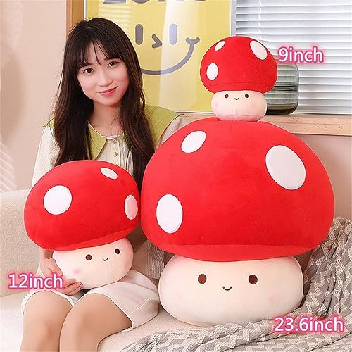 Miniatura 10 de XSHYE Linda almohada de peluche de hongos Kawaii de peluche con hongos para decoración del hogar regalos para niños rojo 9 pulgadas