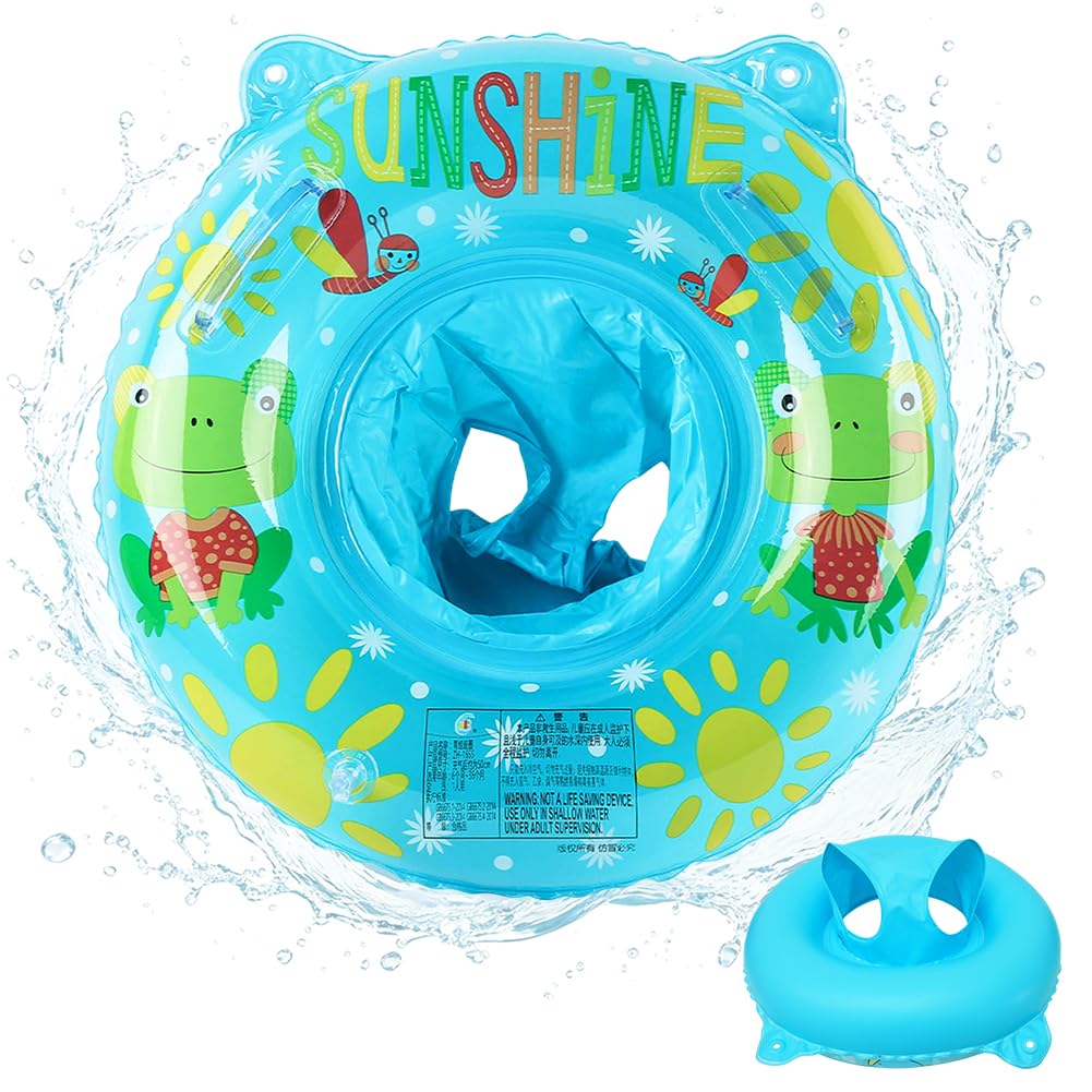 Frog Swimming Ring, Cartoon Inflatable Seat Swimming, Frog Pool Float, Animal PVC Swim Trainer with Handle, Kick Learning Aid, for Summer Beach Water Party Toys, Summer Gifts - Blue — image 1