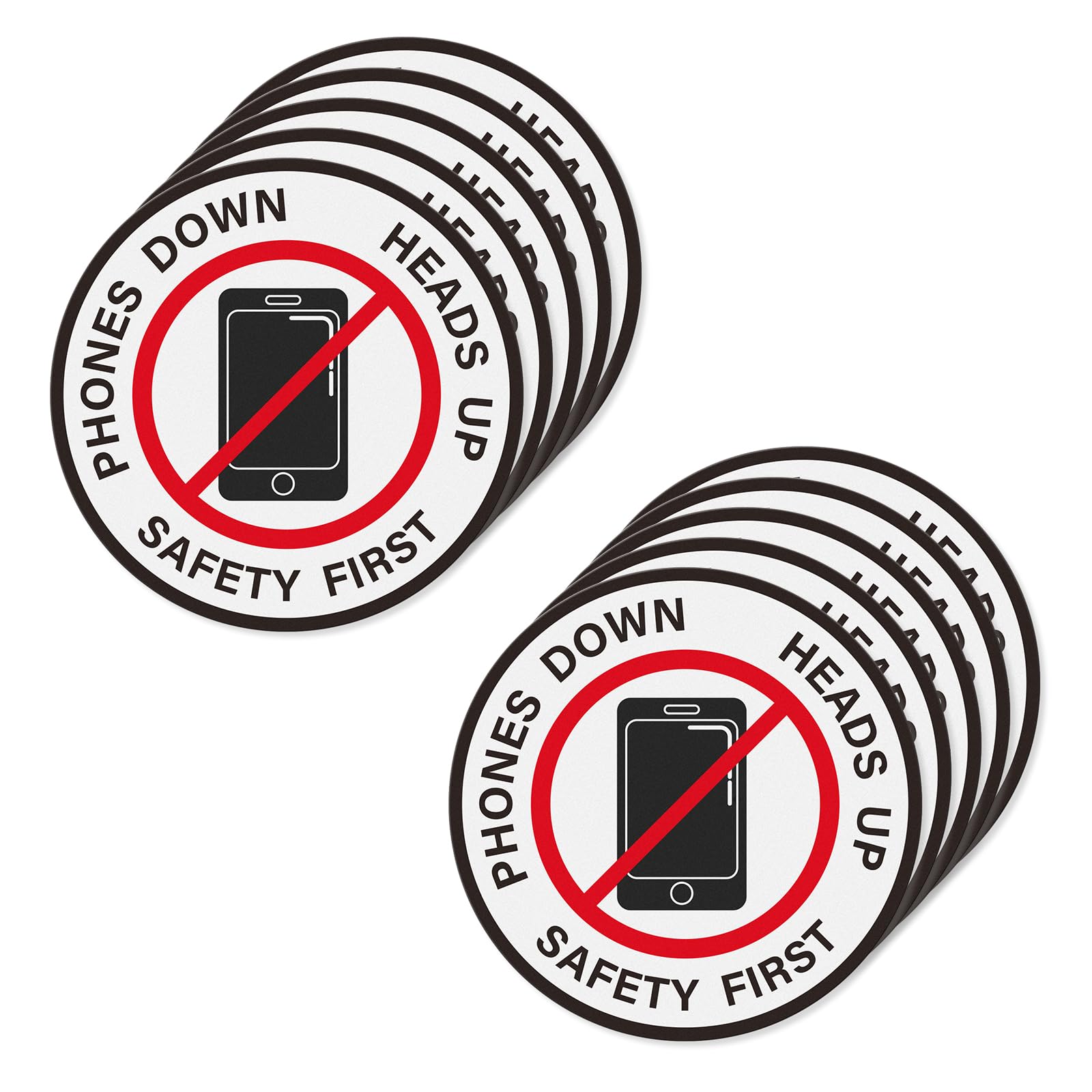 YIKIADA Phones Down Heads Up Stickers Vinyl 12 Inch Self-Adhesive Safety First Sign Waterproof Floor Decals for Office Warehouse 10 PCS