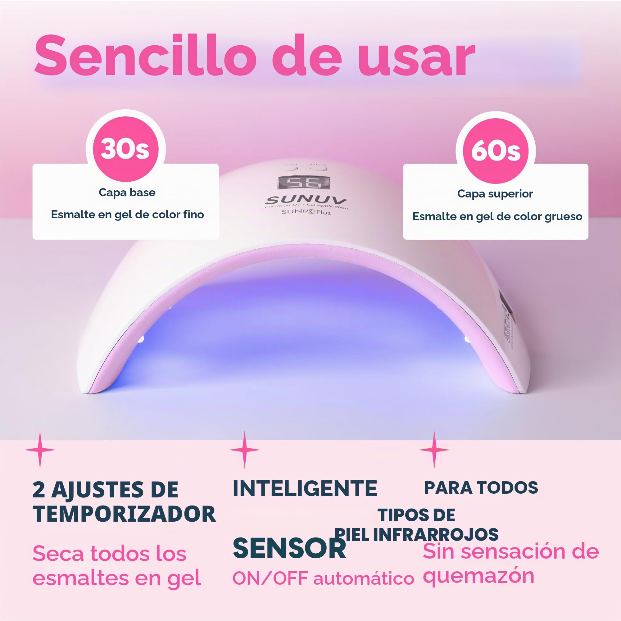 Secador de uñas LED UV SUNUV, lámpara de para uñas de gel, lámpara UV LED de uñas de 30s/60s, temporizador de infrarrojos, para manicura y pedicura, para manicura y salón de belleza