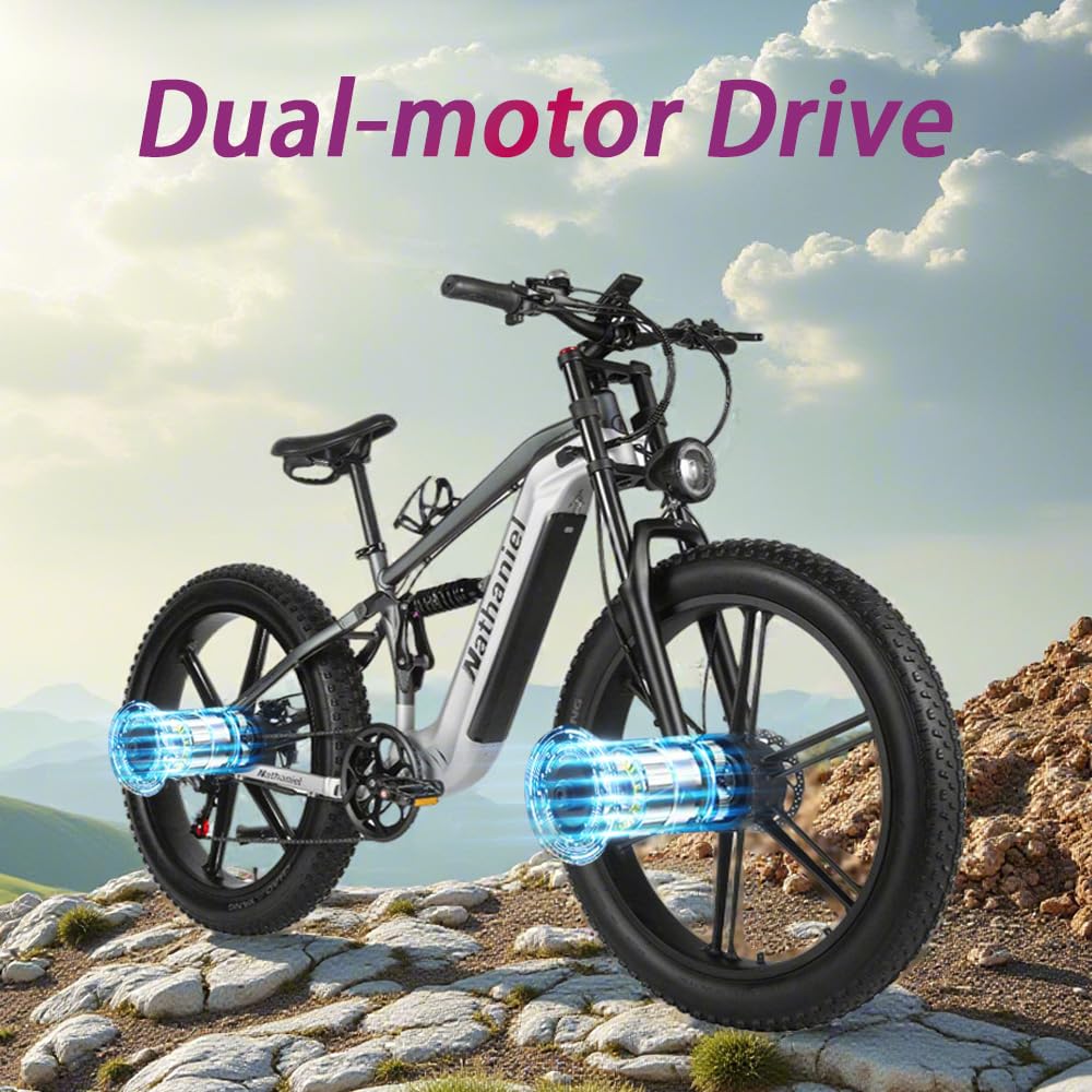Nathaniel SYR09 Adult Electric Bike, Dual Motor,26 * 4.0Fat Tires,48V20Ah, All Terrain Off-Road E-Bike