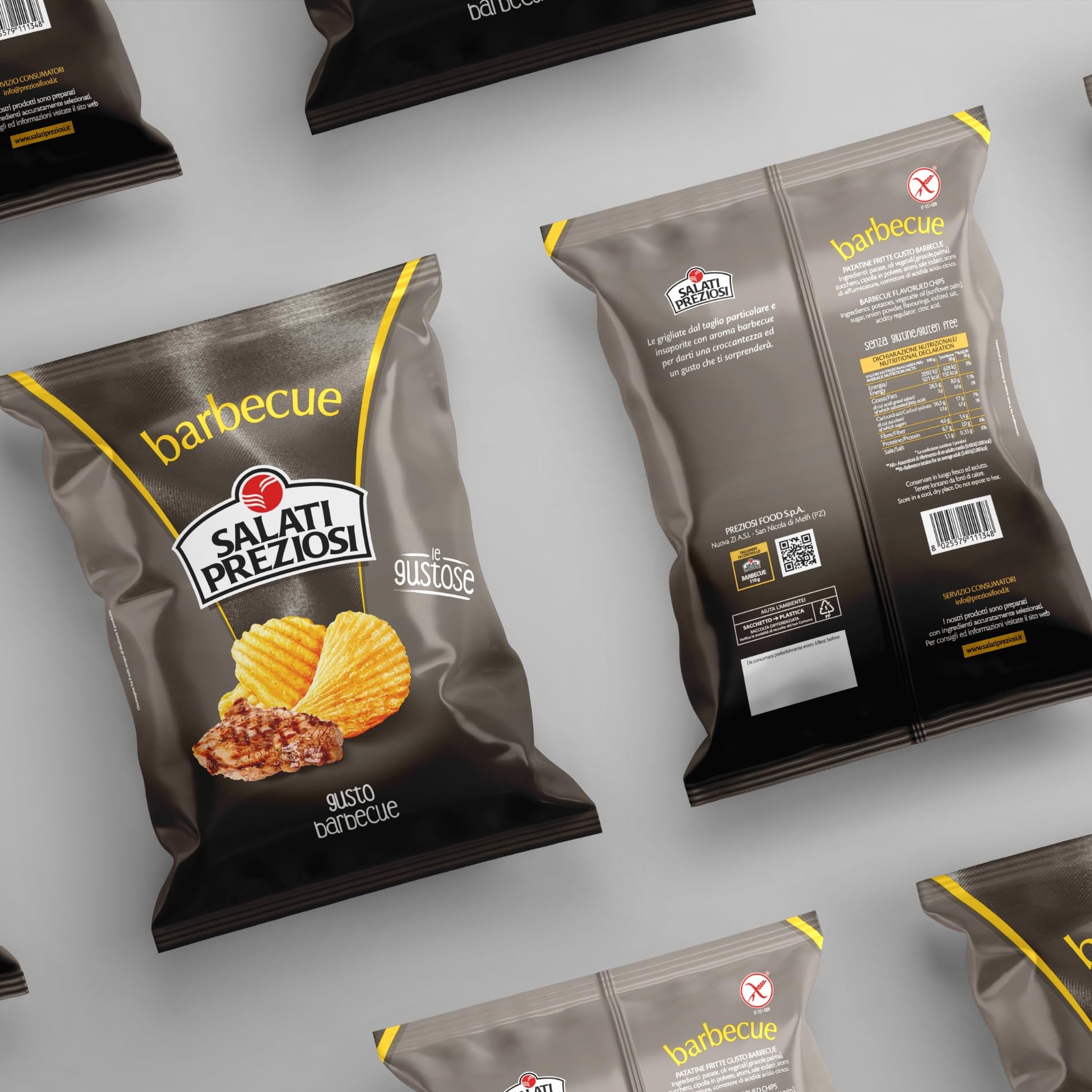 Salati Preziosi | Patatine Barbecue, con sale iodato, snack senza glutine, preparate con olio di semi di girasole, 20 pezzi x 110g