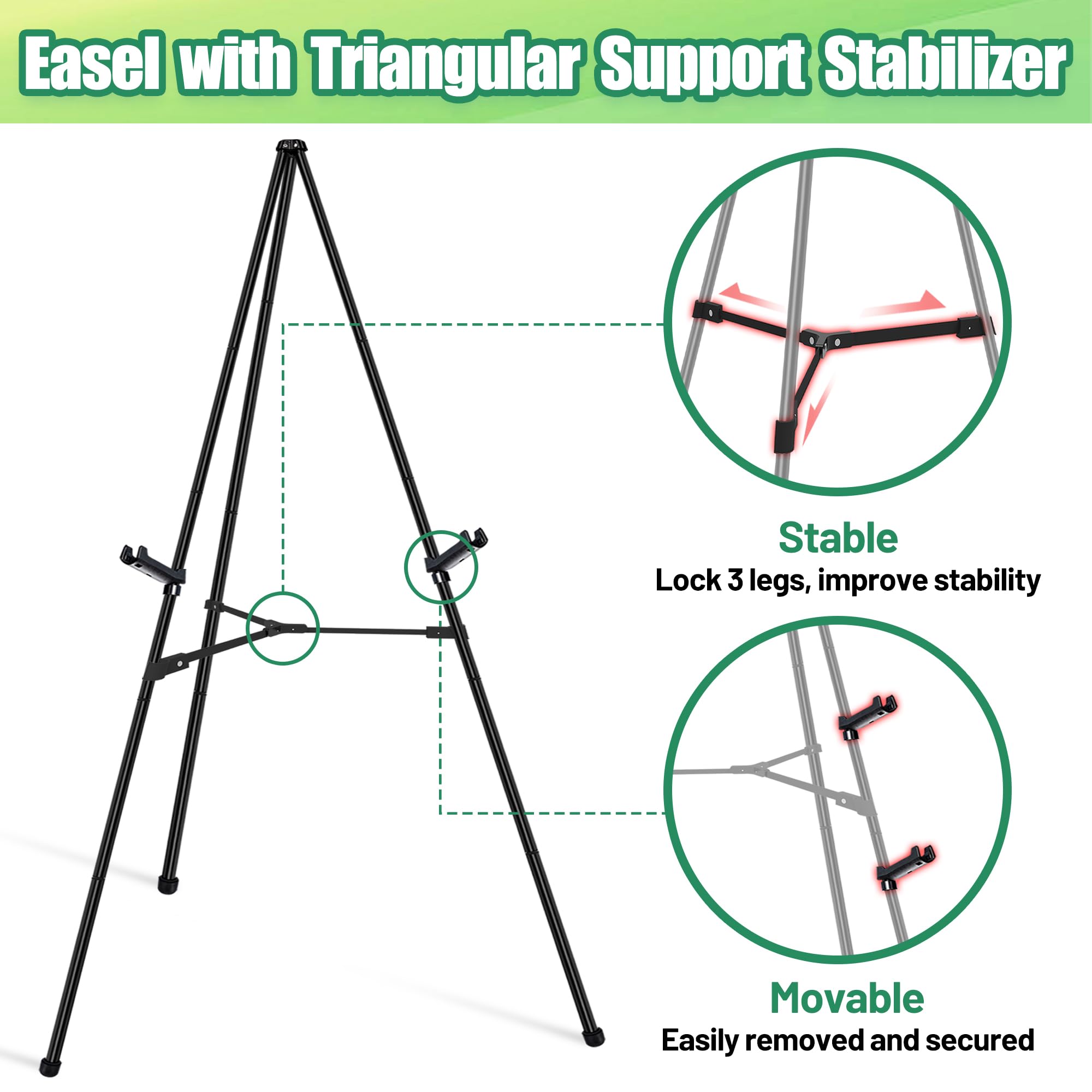 Chevalets D’Exposition VAIIGO – Lot De 3, Métal Réglable Noir (168 Cm) – Pour Panneaux, Peintures, Événements – Avec Sac