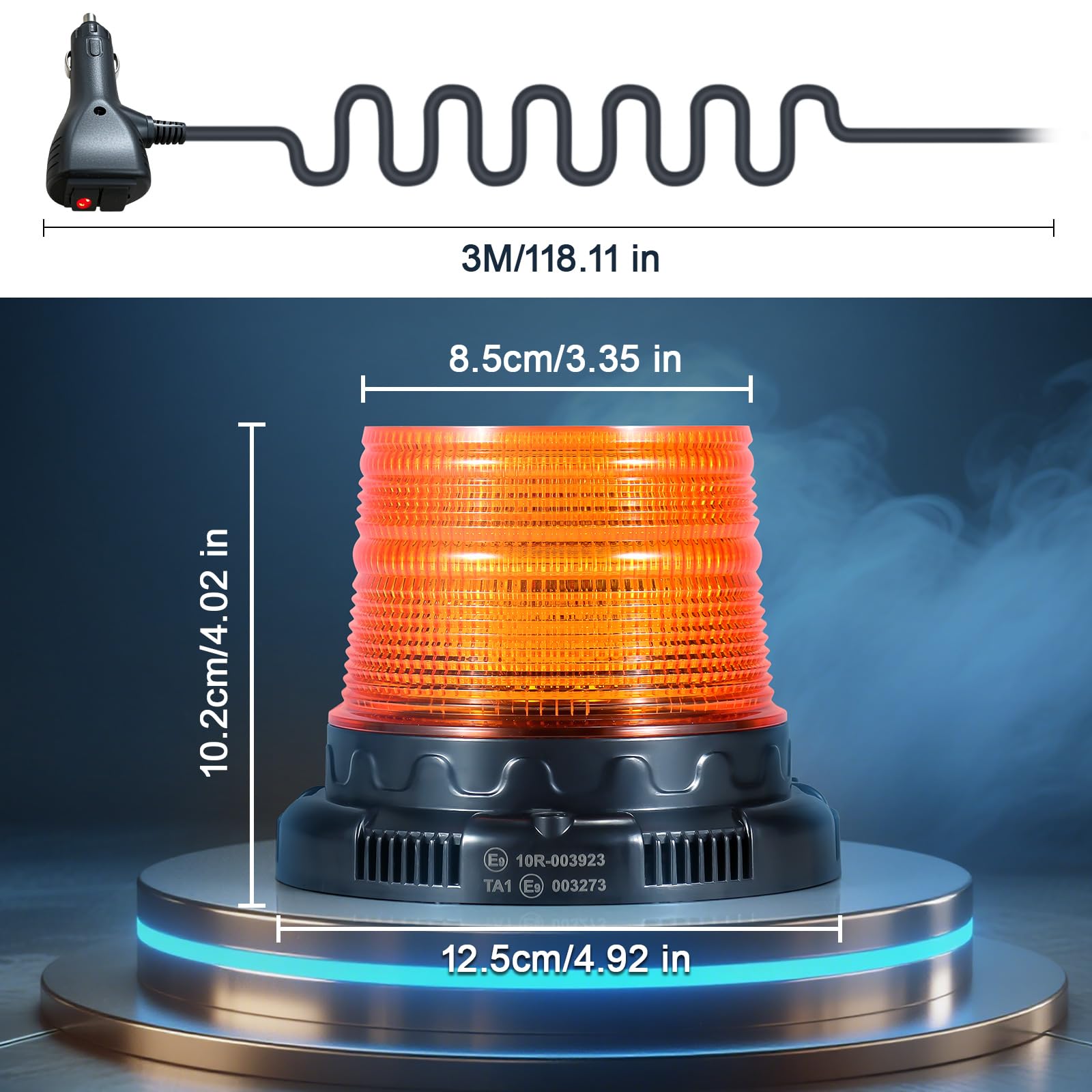 AnTom Gyrophare LED 12V 24V Jaune avec Fonction d'Alerte Vocale, Lumière d'Avertissement, Câble de 3 Mètres et Double Interrupteur pour Camion, Tracteur, SUV, Voiture de Golf, Véhicules d'Urgence