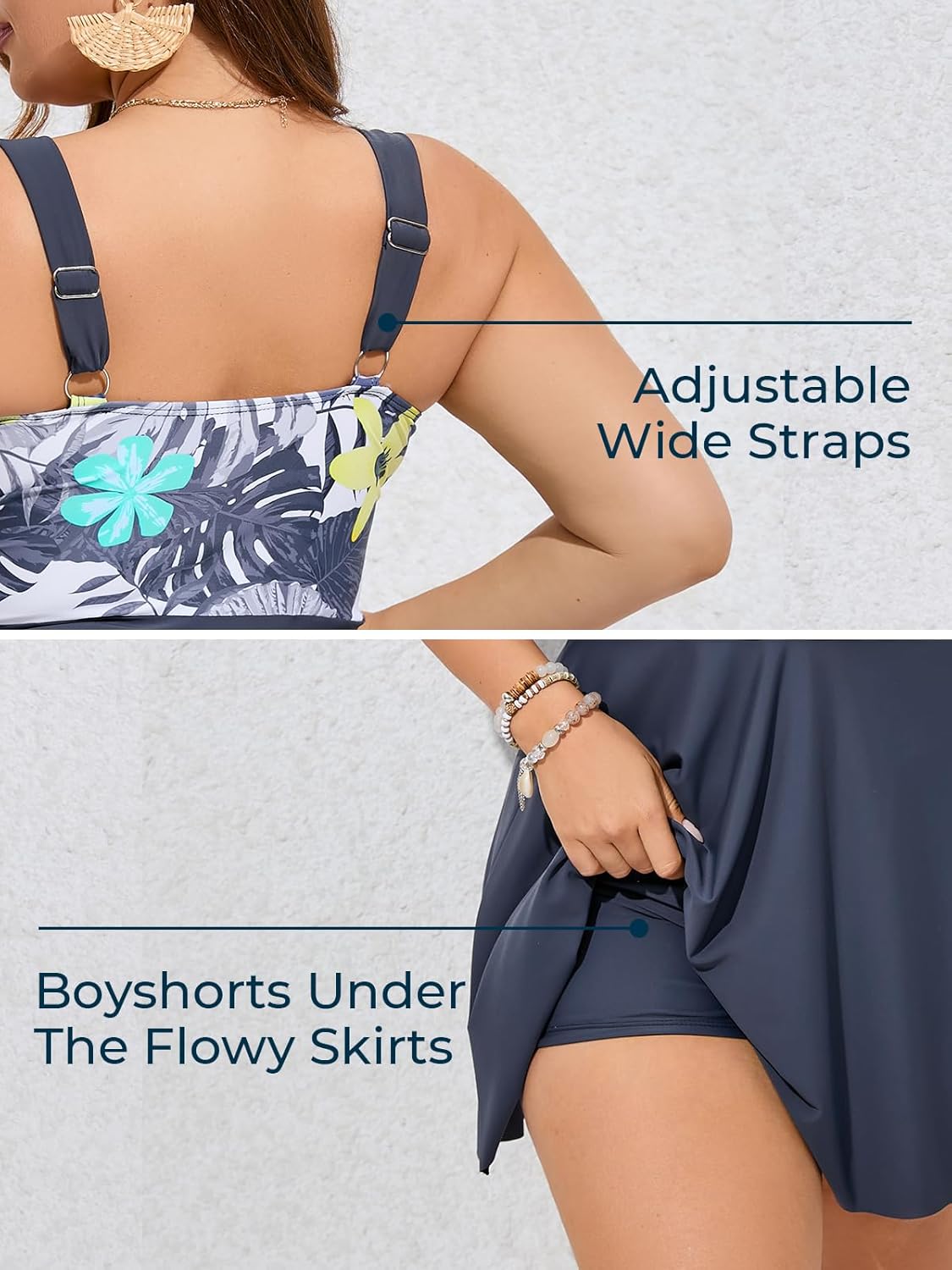 MiYang Women Plus Size Two Piece Swimsuits Flowy Tankini Swim Dress Bathing Suit with Shorts - Image 3