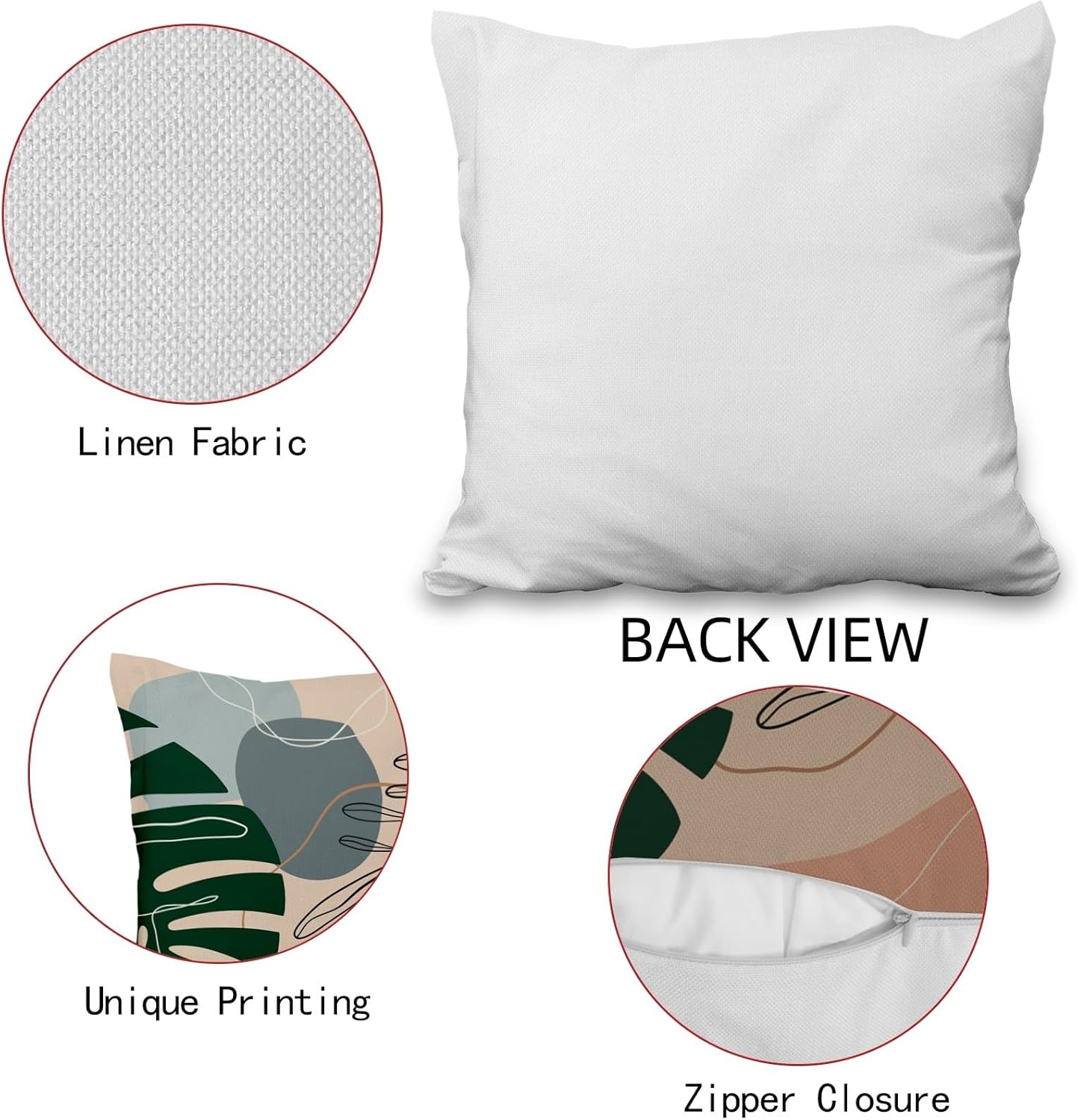 4 Pcs/Set Leaves Throw Pillow Covers Boho Geometric Lines Botanical Leaf Patchwork Color Plants Minimalist Linen Cushion Case for Couch Sofa Bedroom Decorative, 20"x20"