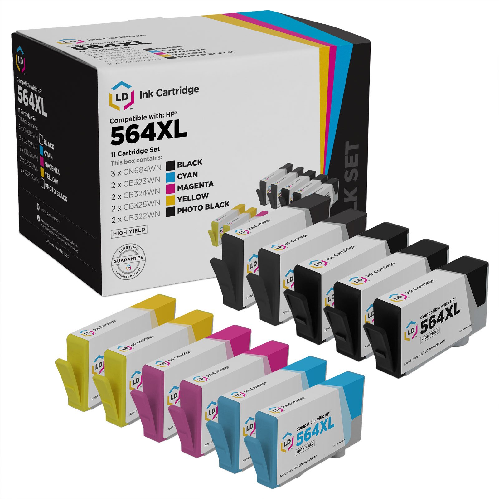 LD Compatible Ink Cartridge Replacement for HP 564XL High Yield (3 Black, 2 Cyan, 2 Magenta, 2 Yellow, 2 Photo Black, 11-Pack)