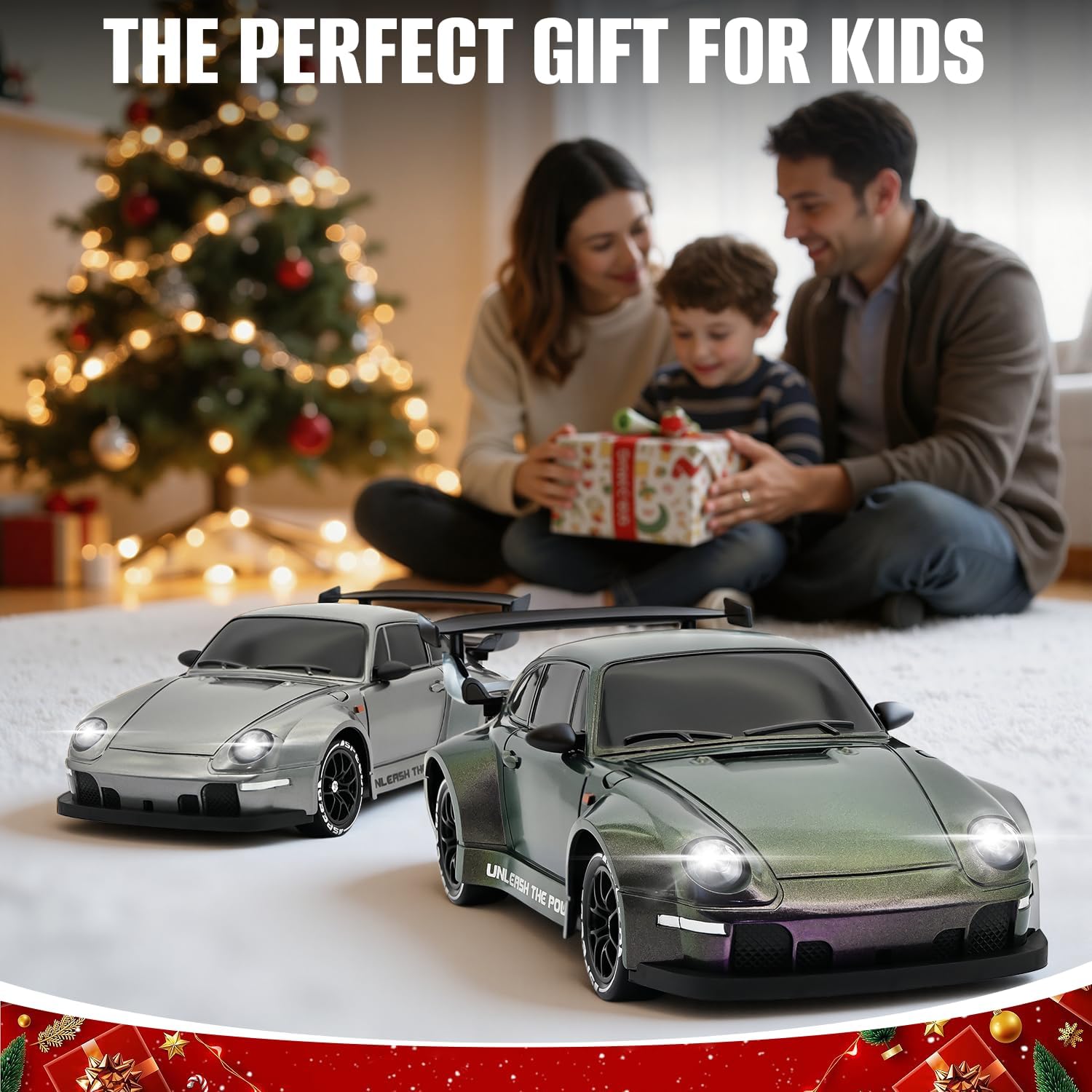RC Drift Car,1:24 Scale Remote Control Car, 2.4GHz 20KM/H 4WD High Speed RC Cars for Kids with LED Light, Two Batteries,Drifting Tires,Racing Vehicle Toy for Adults Boys Girls Purple
