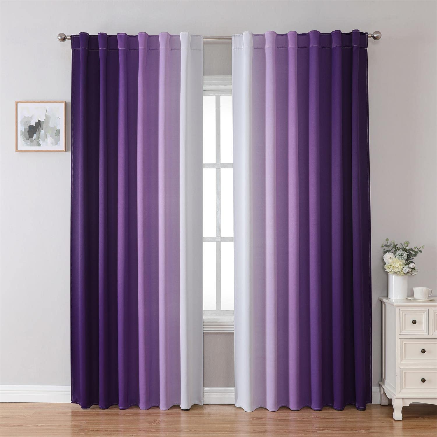 MIUCO Blackout Curtains &amp; Drapes for Bedroom Living Room 84 Inches Long Purple and White Room Darkening Ombre Curtains Rod Pocket &amp; Back Tab Curtains Thermal Insulated Light Blocking 2 Panels Set