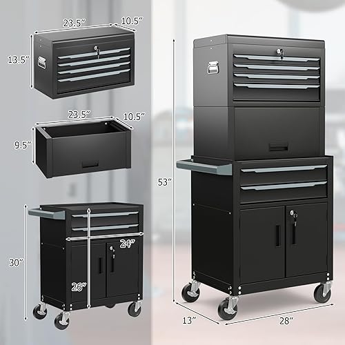 Miniatura 28 de ERGOMASTER Caja de herramientas con ruedas resistente con gabinete de 5 cajones para armario con cerradura y extraíble para garaje y taller - negro