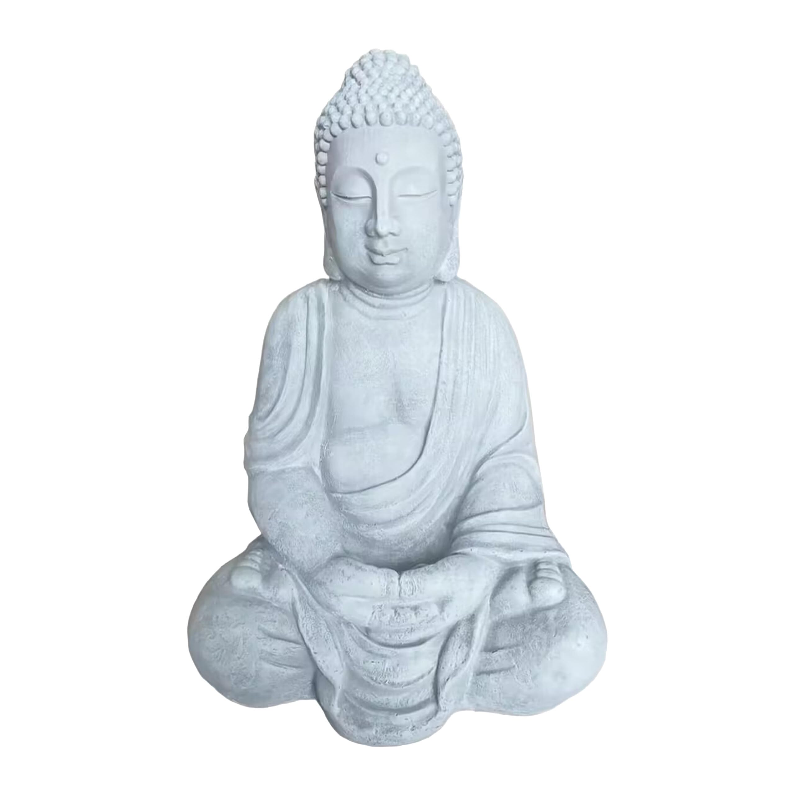 Relaxdays Buddha seduto XL 70cm, statua giardino, deco vintage soggiorno, resistente intemperie, antigelo, grigio chiaro