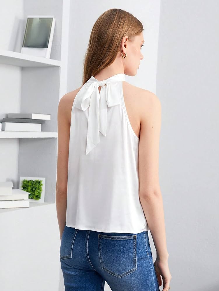 Amazon.co.jp: タイバックサテンホルターネックブラウス Amazon.co.jp: タイバックサテンホルターネックブラウス