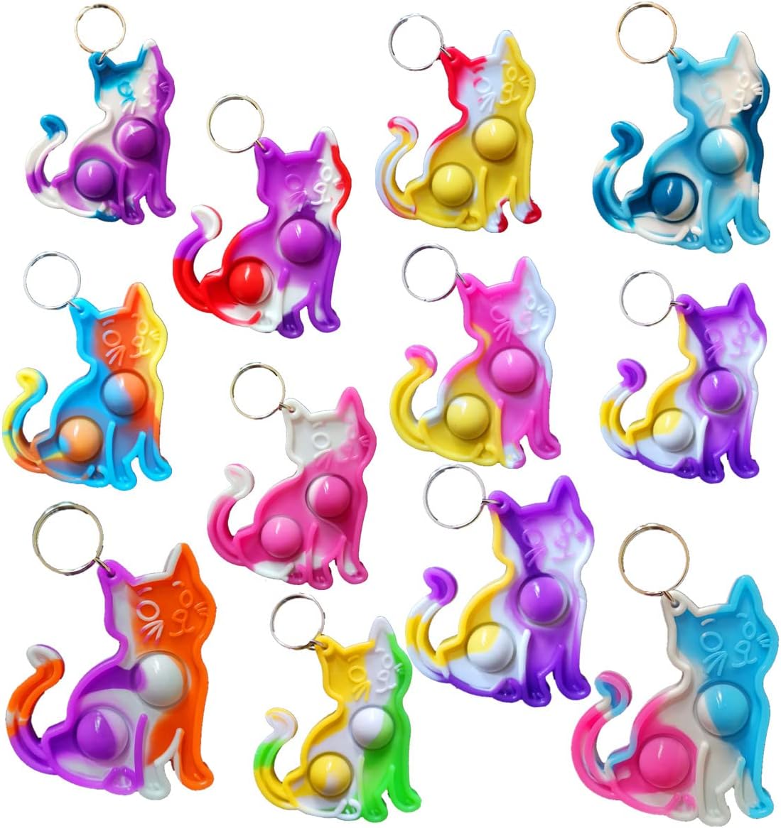 30 pcs Cats Classroom Students Gifts Bulk Rainbow Fidgets Gifts from Teacher, Mini Pop Holiday Rewards Party Favors for Kids