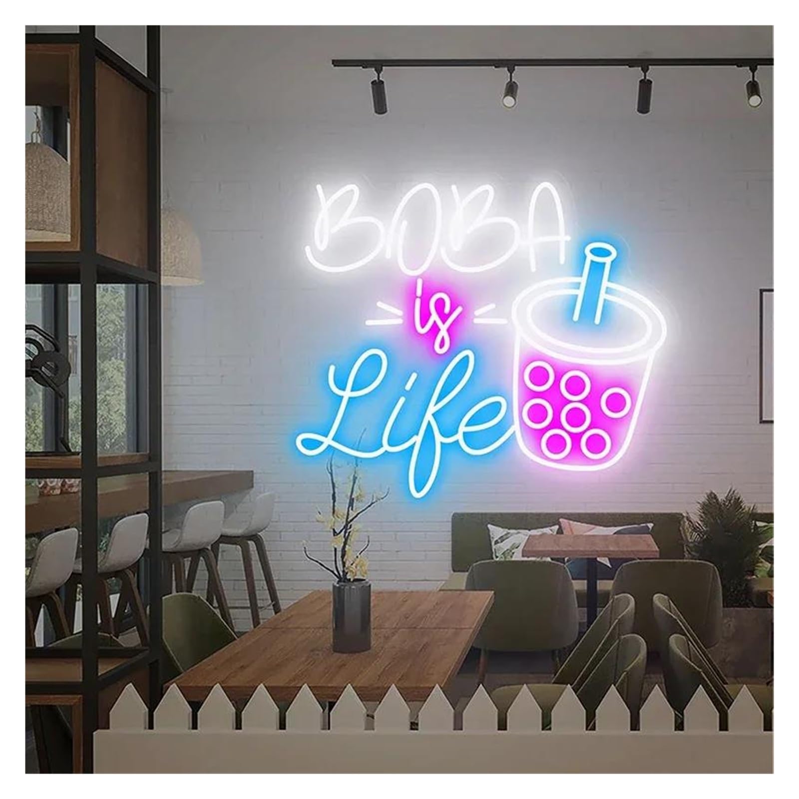 Shouxi G Sign Lamp Boba Is Life Neon Sign Bubble Tea Milk Tea Drinks Coffee Bar Shop Wall Decor Business Restaurant Welcome Sign(,60Cm)