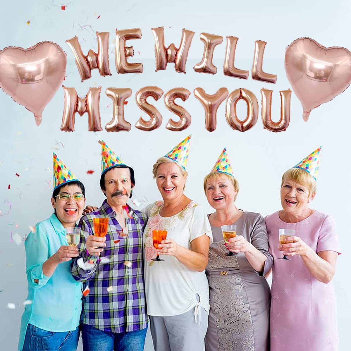 DUXUANT 'We Will Miss You' Balloons Flag Set (Rose Gold, 16" & 18" Heart Balloons, 25 Pieces, Reusable - Image 3