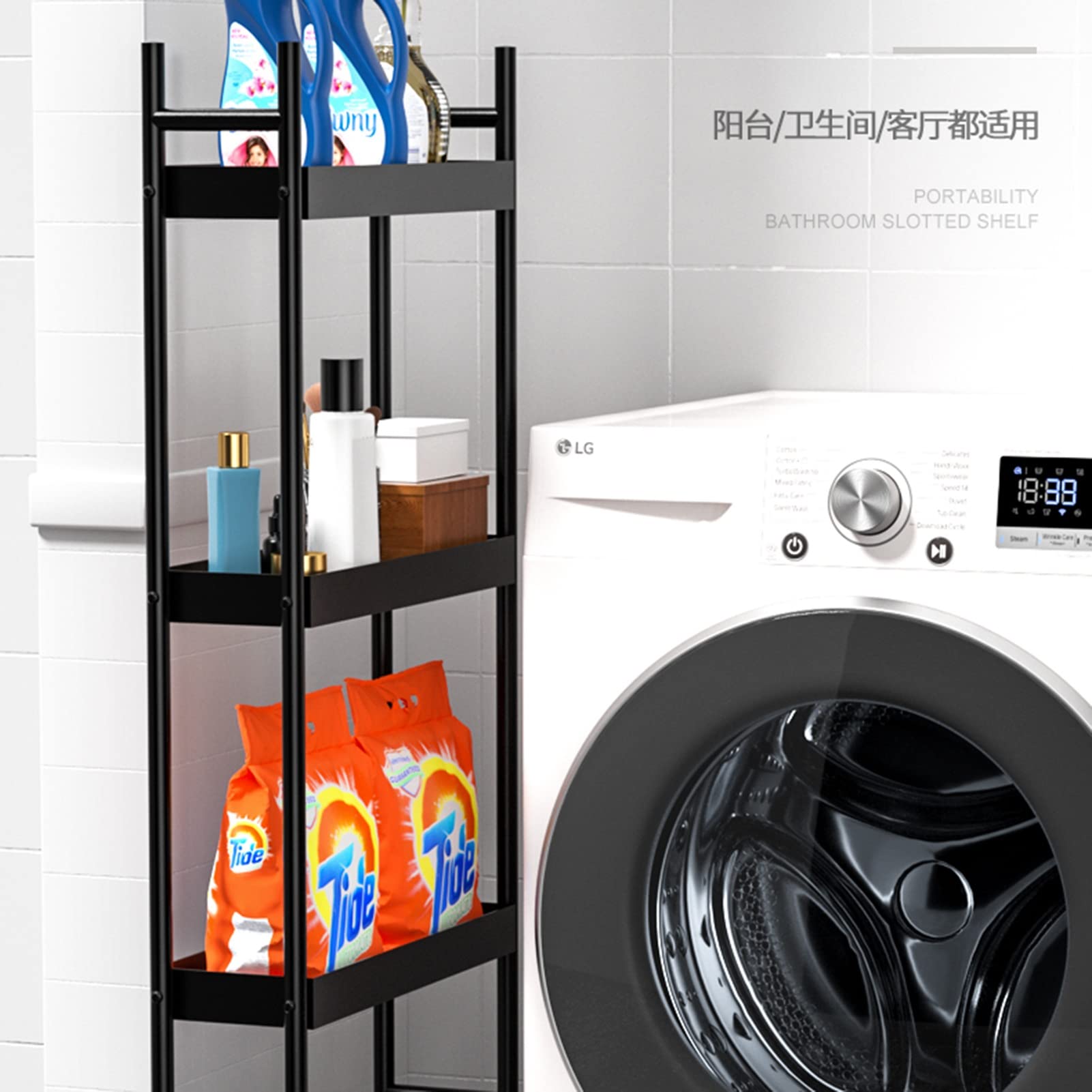 Carrello Cucina Bagno Carrellino Salvaspazio Carrello Portaoggetti Sottile Extra Alto Per Cucina Bagno, Carrello Di Stoccaggio A Rotelle Largo 12,5 Cm Con Ruote, Scaffali Stretti In Piedi Neri Carrell
