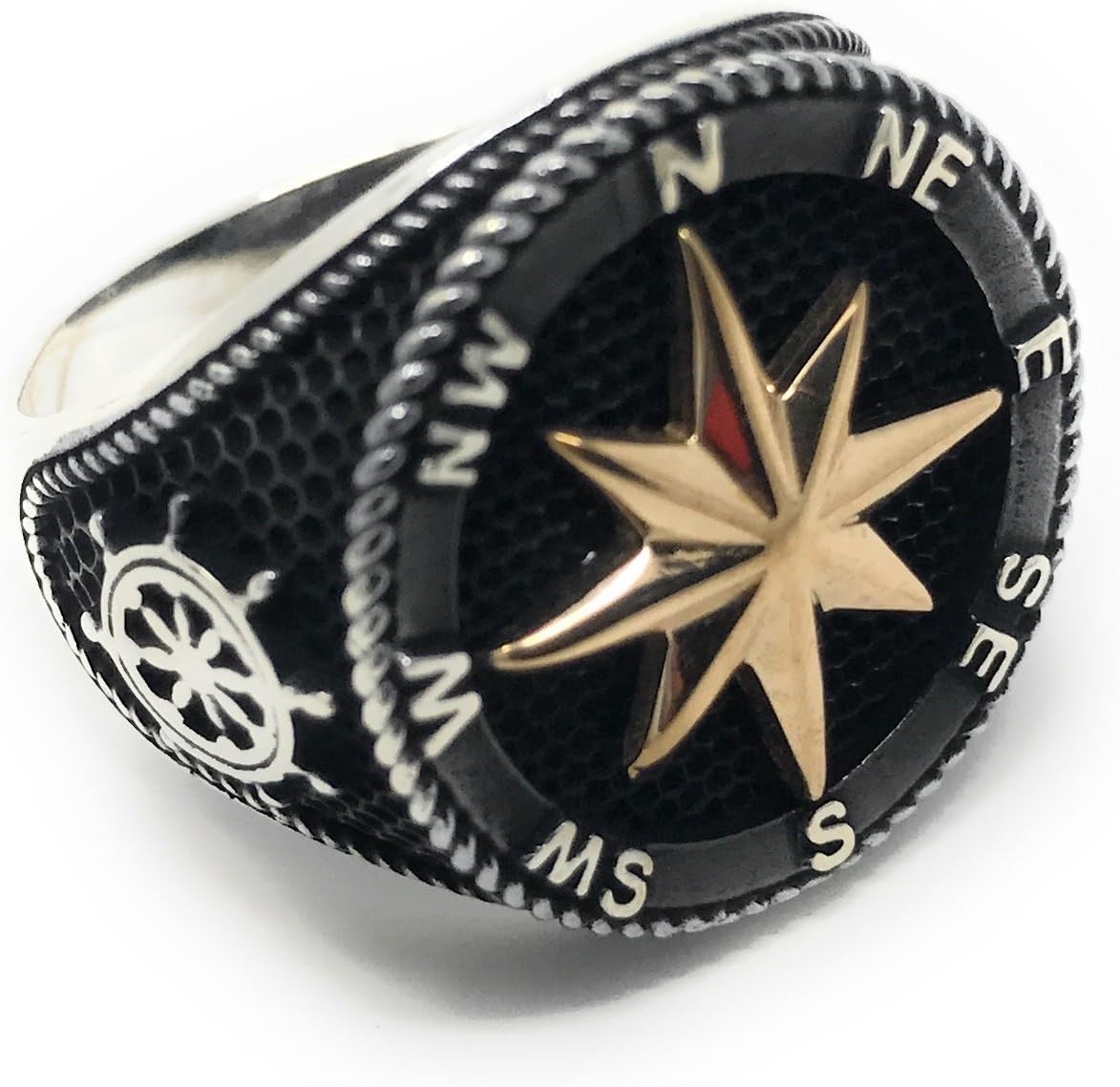 KAR925K Stamped Solid Sterling Silver Sailor's Compass Men's Ring P1I