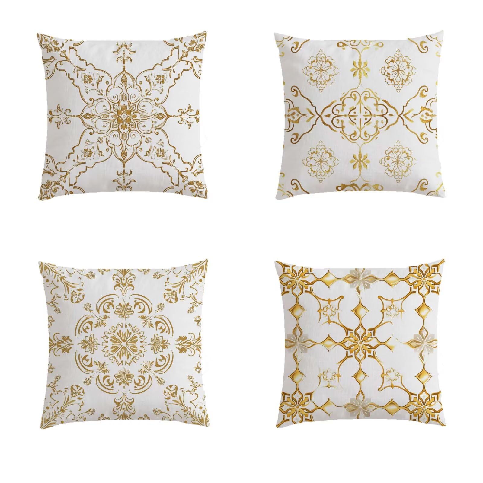 Housse coussin extérieur jaune 70x70cm imperméable taie oreiller carrée lot de 4 lin
