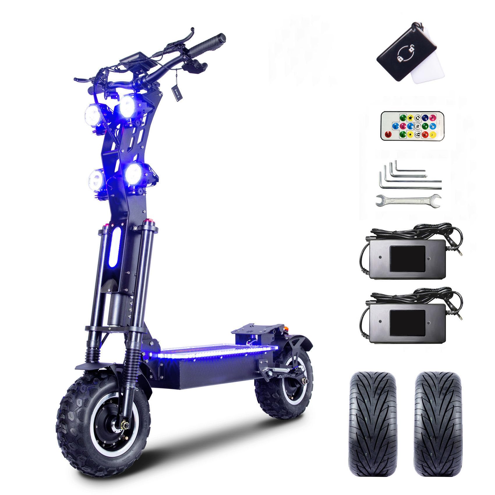 HWWH P4 Monopattino Elettrico Adulto Potente, Doppio motore Doppia Sospensione 14 pollici Pneumatico Tubeless Fuoristrada 60V/40Ah Batteria al Litio Autonomia Massima di 100 KM Carica 200 KG