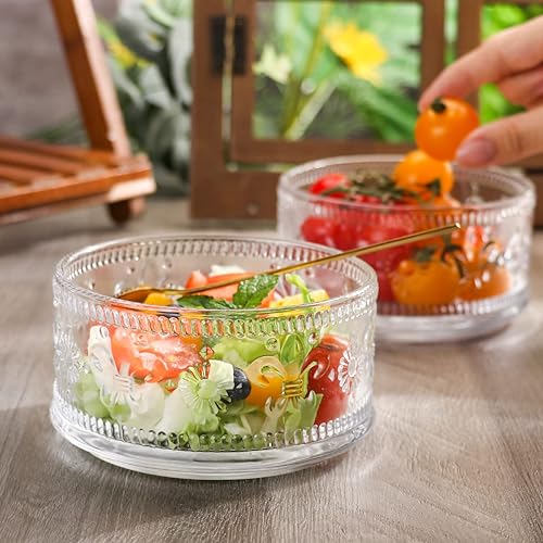 Miniatura 10 de Tazón de vidrio de 4 cuencos para helado, cuenco de vidrio de 15.5 onzas para servir postre con cuchara dorada para postre, helado, cereales, pudín