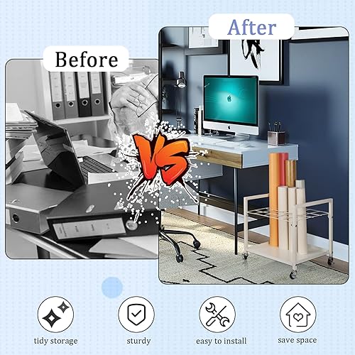 Miniatura 4 de Cathyeen Blueprint - Estante de almacenamiento con diseño de planos, carrito de almacenamiento de metal con ruedas, 20 ranuras, soporte de archivos