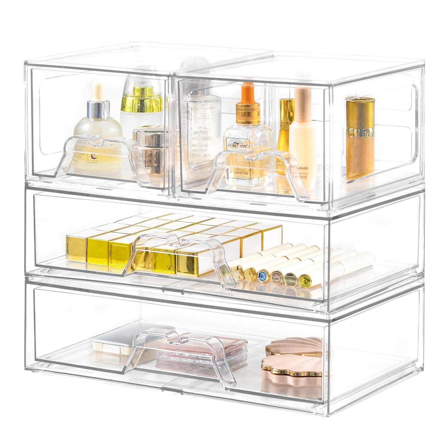 Xonusin 360° Rotating Makeup Organizer, 2 Tier Large Perfume Organizers with Portable Handle for Vanity Bathroom Countertop, Bathroom Counter Organizer for Cosmetics Skincare Perfume