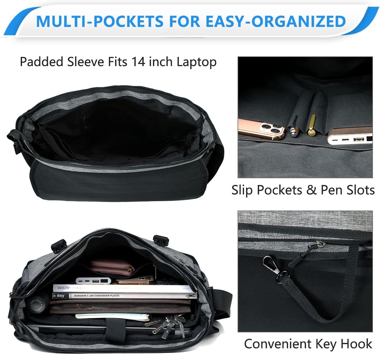 VASCHY Messenger Bag for Men, Fashion Laptop Satchel Crossbody Shoulder Side Bag for Men and Women for Work,Business - Image 5