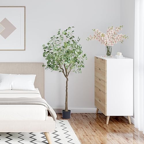 Miniatura 8 de VEVOR Árbol de eucalipto artificial, planta sintética de 6 pies de alto, material de polietileno seguro y protección de inclinación anti-punta,