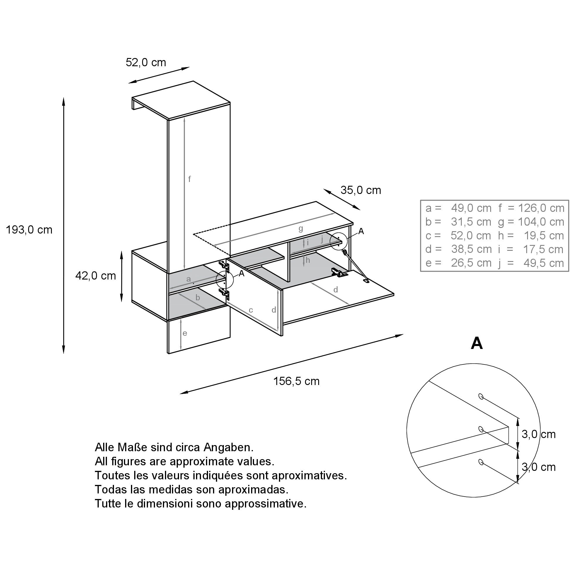 Vladon Garderobe Carlton Set 4 Wandgarderobe Hängeschrank Anthrazit matt Sandgrau Hochglanz 156,5 x 193 x 35 cm
