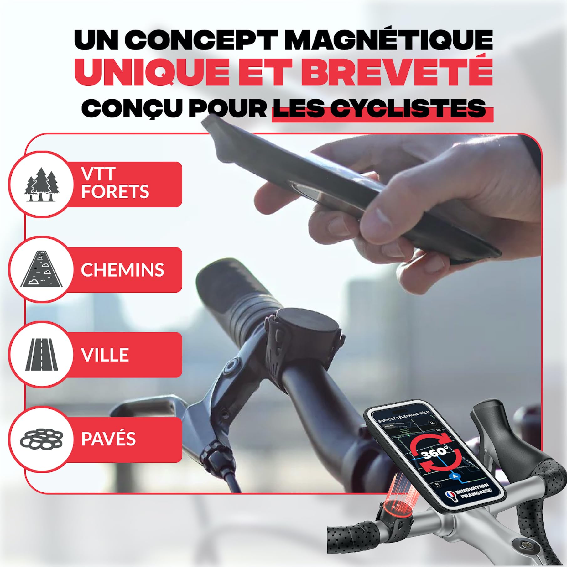 Shapeheart Support Téléphone Vélo Magnétique Universel - Pochette Étanche Tactile XL - Fixation Guidon VTT, Moto, Scooter - Housse Smartphone Imperméable Amovible - Installation Rapide et Stable