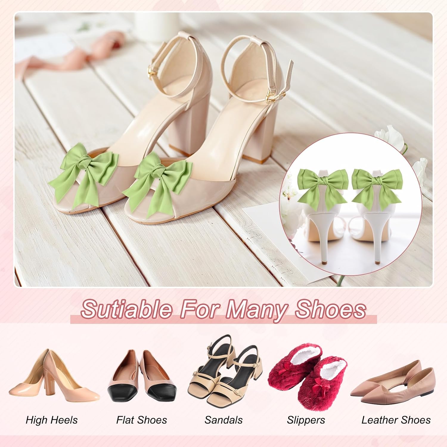 M METERXITY 2-Pack Bow Shoe Clips, Satin Elegant Detachable Shoe Buckle Cute Bowknot Shoes Clip Removable for Women/DIY Decor/Wedding image 4