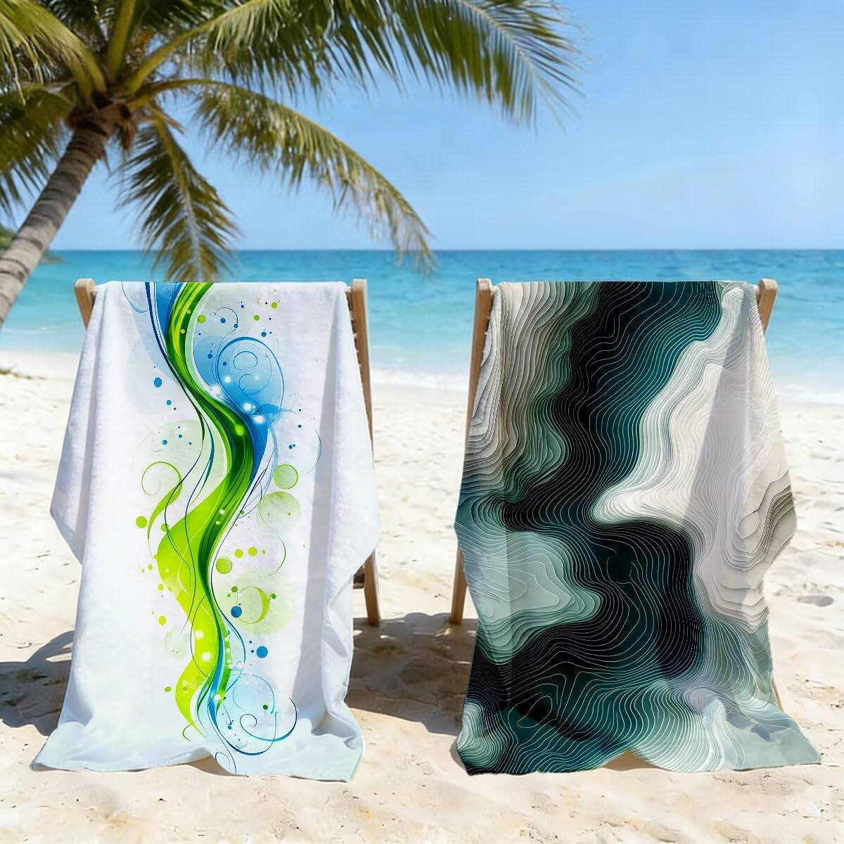 Toalla Playa 80x160 cm, Toalla Gimnasio Microfibra Secado Rapido, Juego de 2 Antiarena Toallas de Playa, Ligera Compacta Toallas Microfibra Grande para Viaje, Regalo Hombre Mujer (Abstracto) -4925