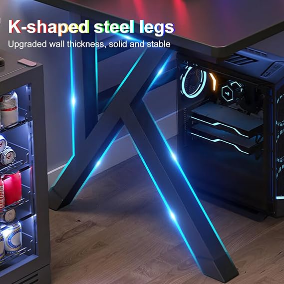 Ergonomic Gaming Desk 100x60 cm - Sturdy PC Table with X-Shaped Steel Legs & Cable Management for Home Office - Ideal Computer Workstation for Gamers