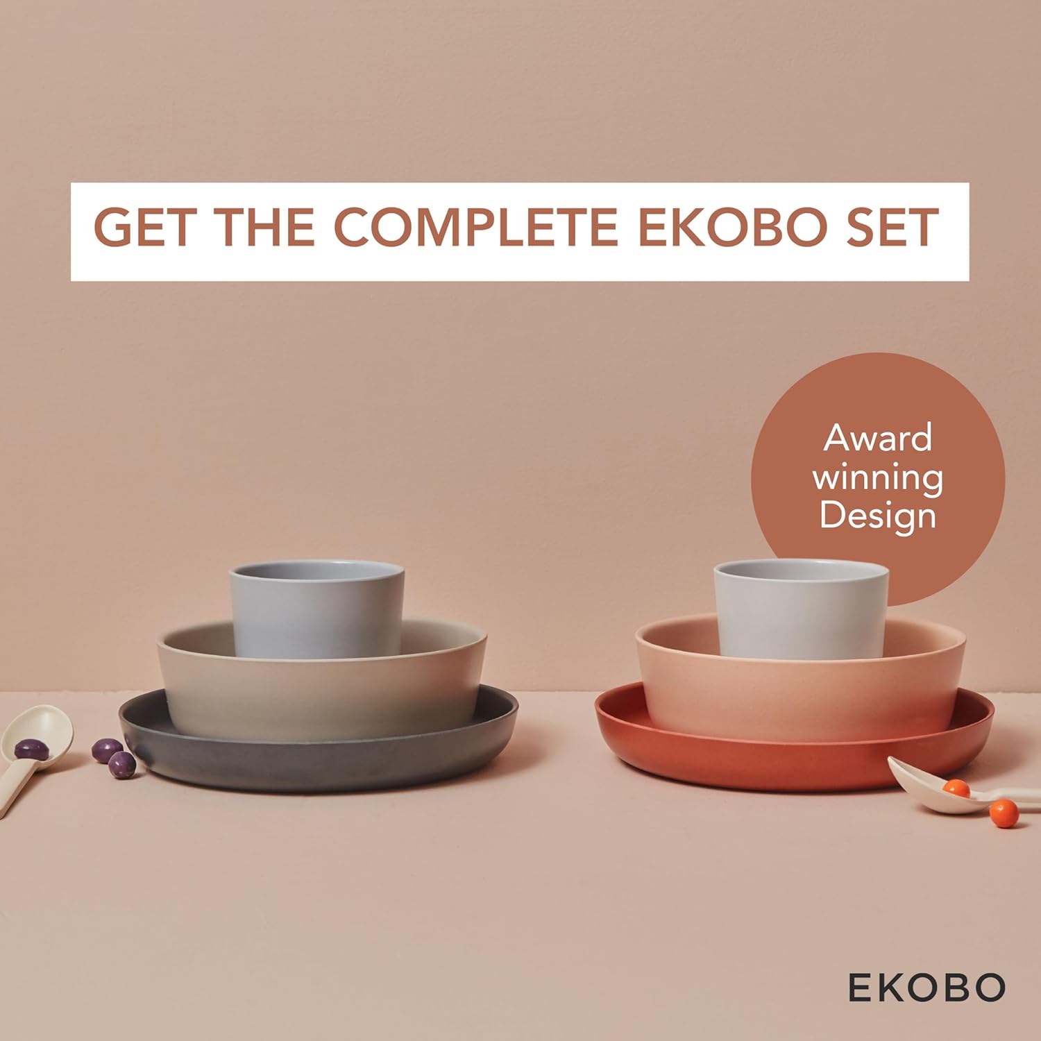 EKOBO Bamboo Kids Bowls Set of 4 SCANDI, 20 oz reusable Bowls in Blush, Cloud, Storm, Terracotta, Eco-Friendly, Stackable, Dishwasher Safe Bamboo Dinnerware for Kids & Families