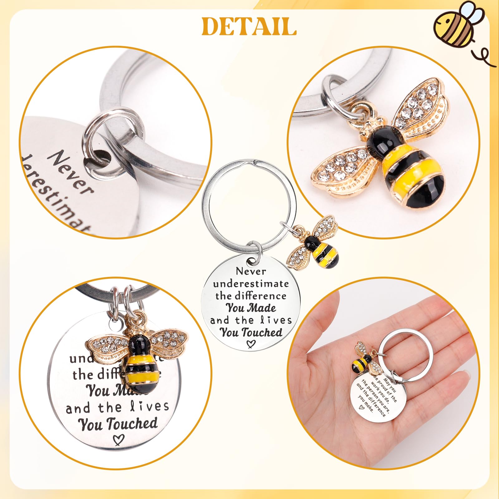 GADITIEK 36PCS Thank You Gifts, Bee Themed Keychains & Cards for Women Professionals & Occasional Givers, 3 cm diameter - Image 3
