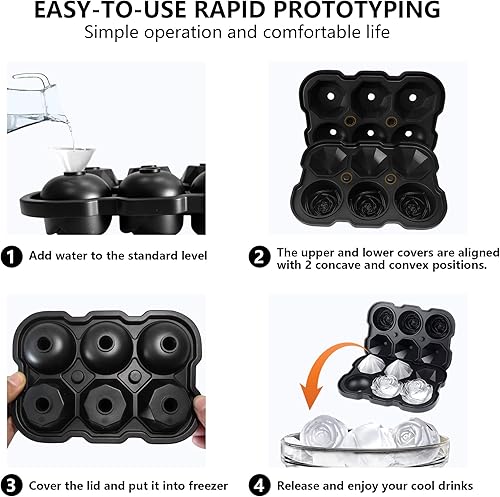 Miniatura 3 de Bandeja para cubitos de hielo de silicona, de 2 pulgadas con tapa, 6 bolas de hielo grandes de fácil liberación para cócteles, bebidas, whisky,