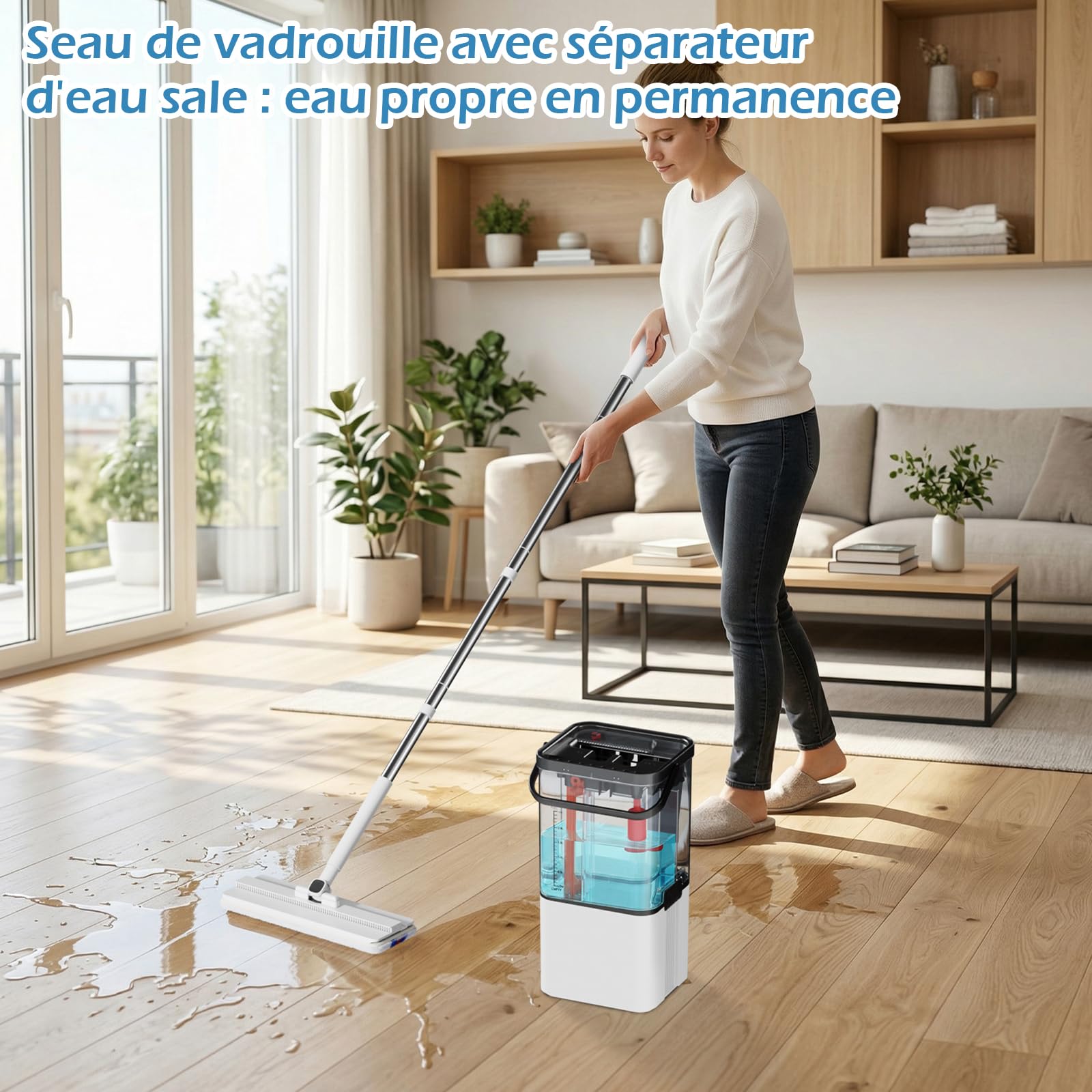 Masthome Balai Serpillère Plate Double Réservoir Eau Propre et Sale