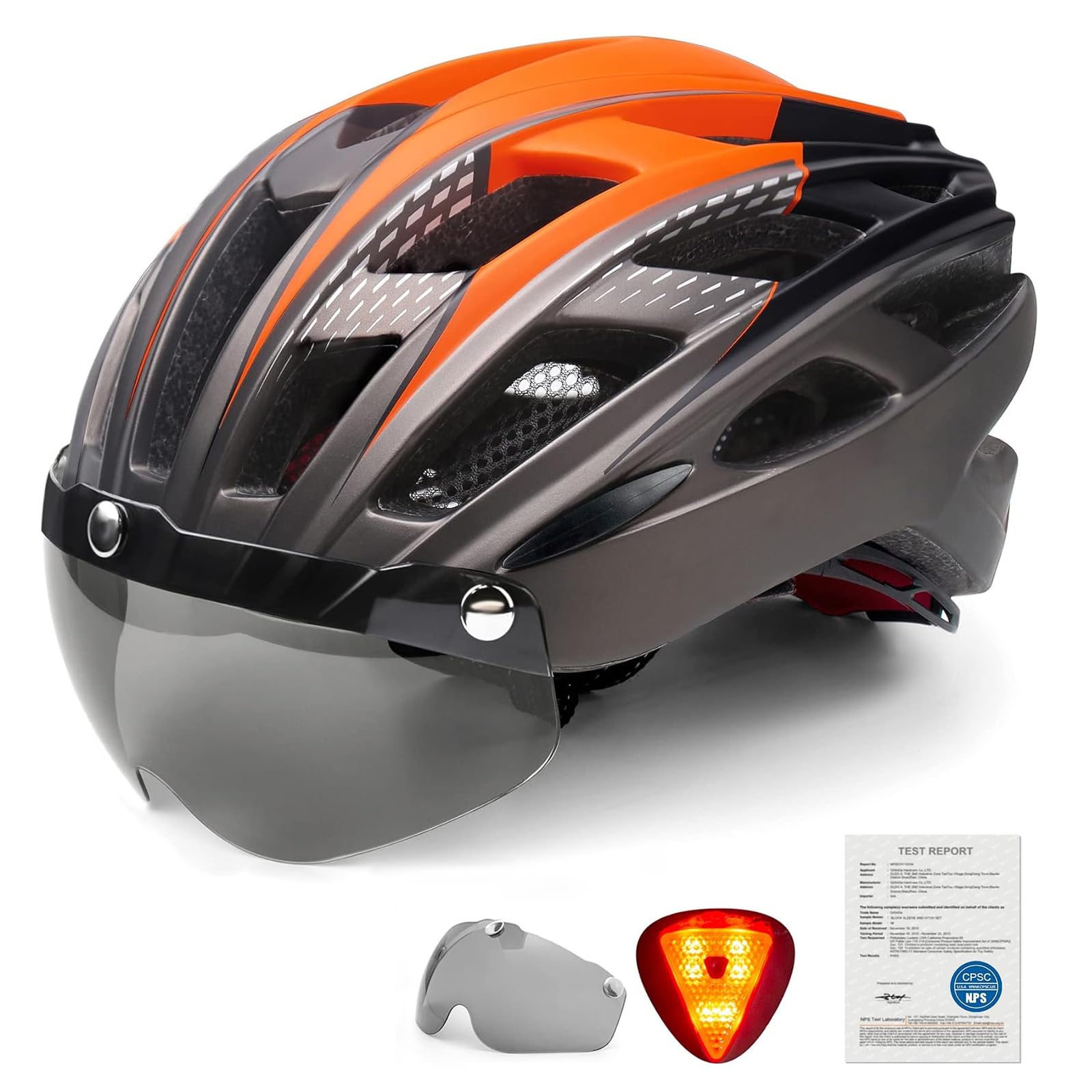 Bike Helmet, Basecamp Bicycle Helmet with Rear Light & Detachable Magnetic Goggles Lightweight Cycling Helmet Adjustable for Adult Men Women Mountain & Road (BC-069)