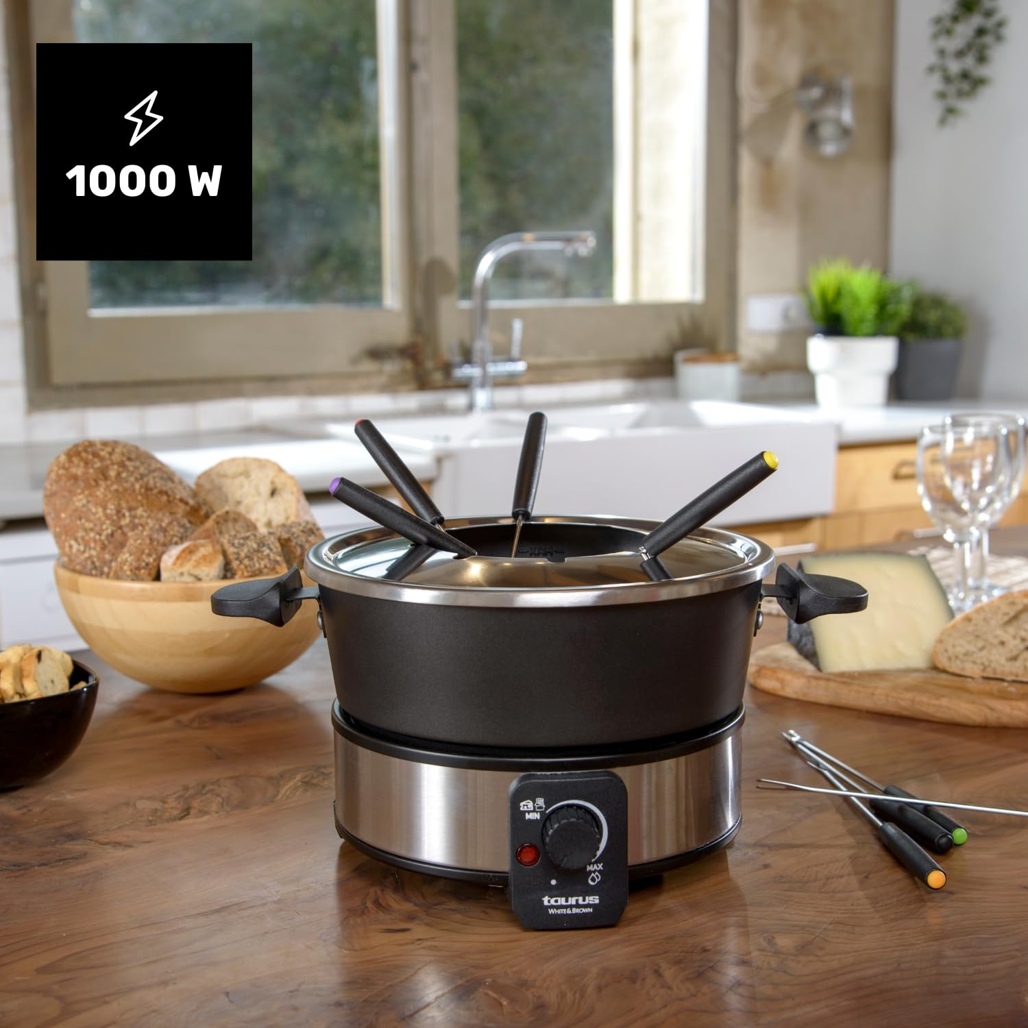Taurus FF2 - Appareil à Fondue 1000W, Capacité de 2L, 8 personnes, Température régable, Tous types de fondues, Sans PFOA
