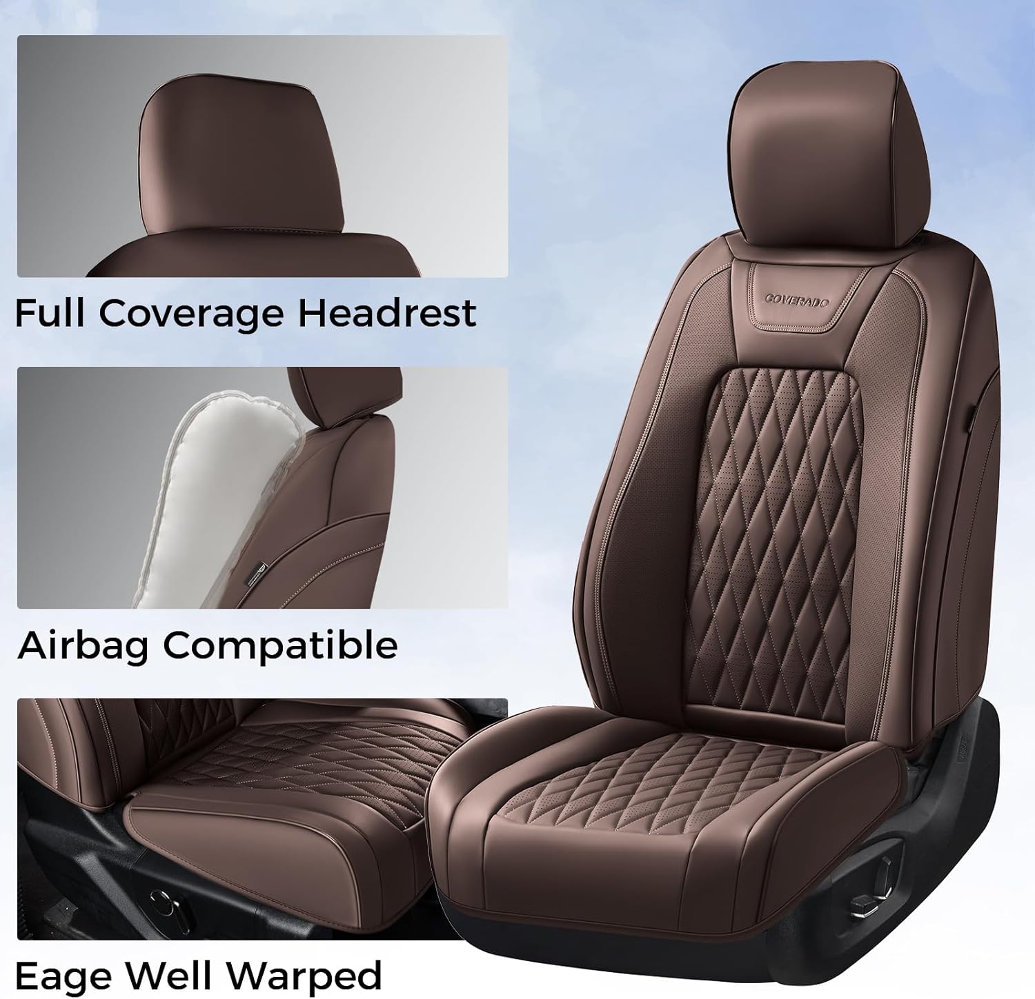 Coverado Premium Leather Full Set Seat Covers Waterproof Heavy-Duty Protectors Custom Fit for Ford F150 (2015-2026) F250/F350/F450 (2017-2026)-Coffee, Vintage Style, Scratch-Resistant