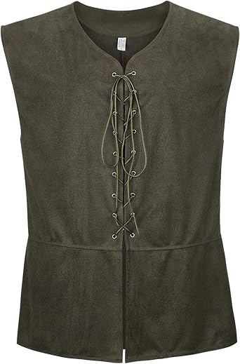 Parlsdy Mens Pirate Vest with Lace-Up Front for Renaissance Costume | Classic V-neck,lace-up front, sleeveless cut, for pirate cosplay, Halloween, Renaissance fairs and themed events