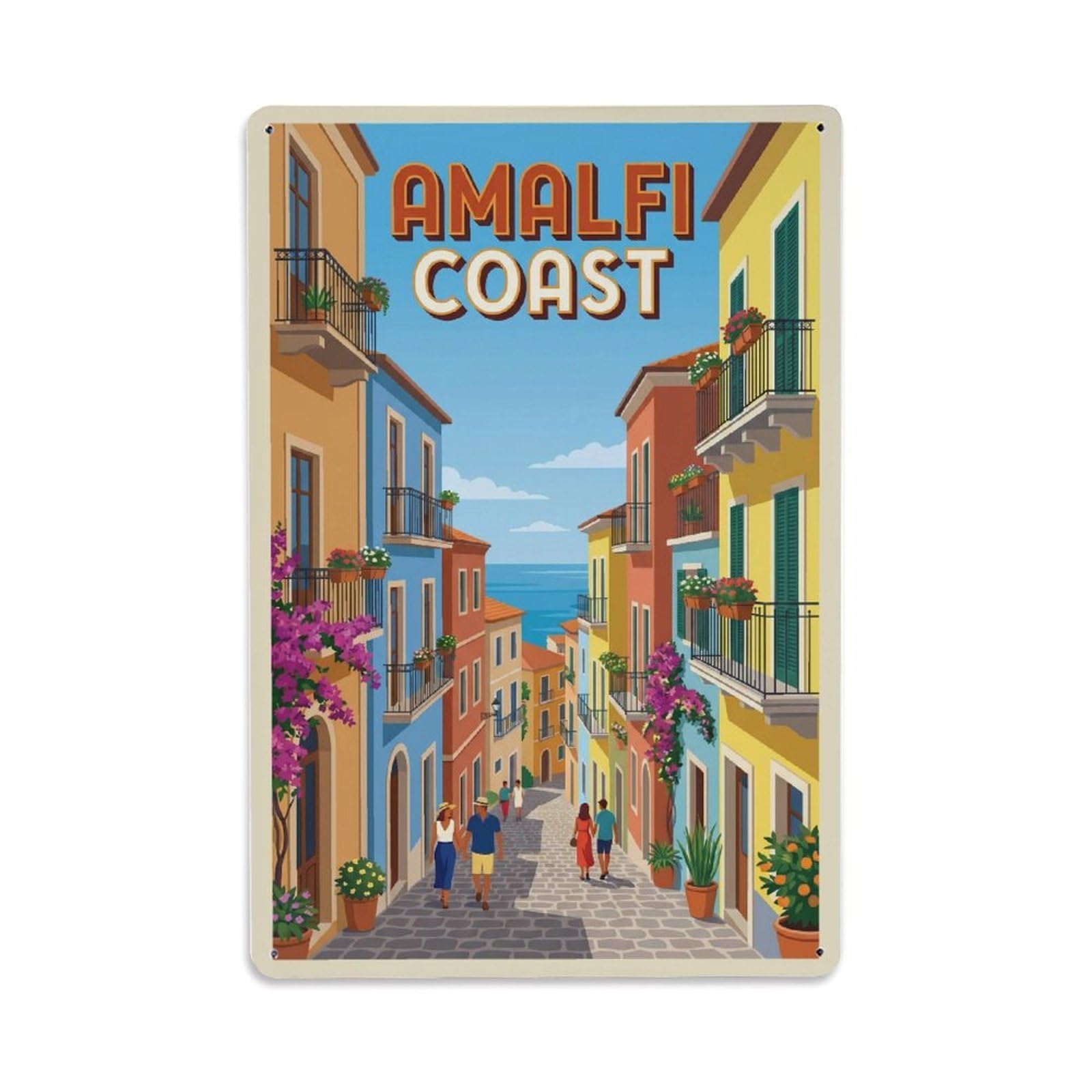 Vintage Travel Street Italy Narrow Metal Tin Sign Plaque Wall Decor for Cafe, Club Bar, Office, Home Garden Metal Poster 8x12Inch