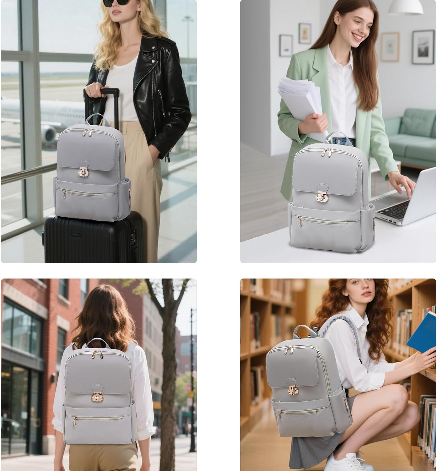 Laptop Backpack for Women, 15.6 Inch Work Business Backpacks Purse, College Bookbag for School, Waterproof Daypack for Travel (Grey)