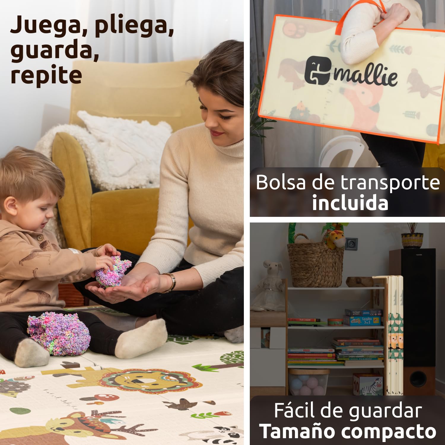 Mallie® Alfombra Bebe Acolchada Plegable 180 x 150 CM XXL [Capa Antirayaduras] | Tapete Bebe, Colchoneta Bebe Suelo, Alfombra Infantil para Juegos Bebe, Suelo Bebes Acolchado, Manta Juegos Bebe