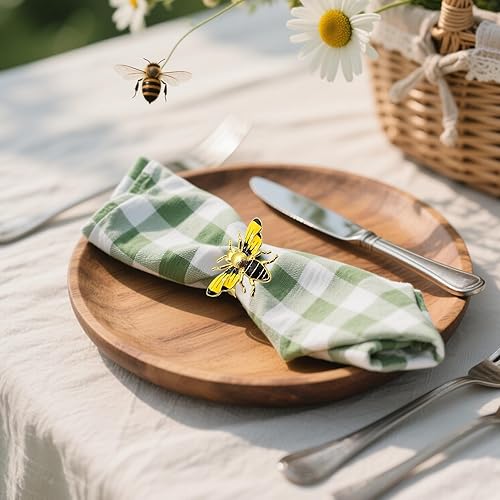 Miniatura 3 de Juego de 6 servilleteros de abeja amarilla, servilleteros dorados para casa de otoño, hebillas de metal brillante para servilletas de insectos de